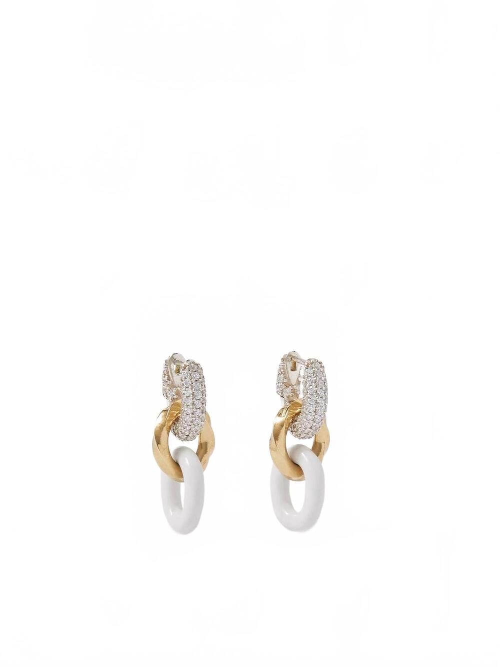 NEW BOTTEGA VENETA women's crystal-embellished drop chain earrings in silver/gol